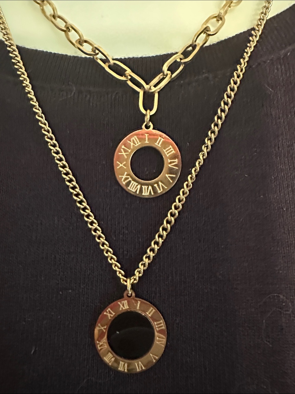 Sahara Diamonds Stainless Steel Double Layer Circle Roman Numeral Necklace‎